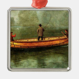 Fiske från kanot (fiskare i träbåt) julgransprydnad metall