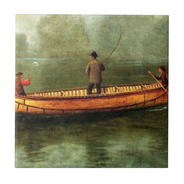 Fiske från kanot (fiskare i träbåt) kakelplatta (Framsidan)