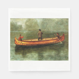Fiske från kanot (fiskare i träbåt) pappersservett