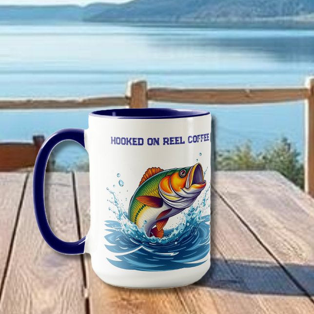 Fiske-funny-hokt på rullkaffe mugg (Fish-Funny-Hooked on Reel Coffee Mug )