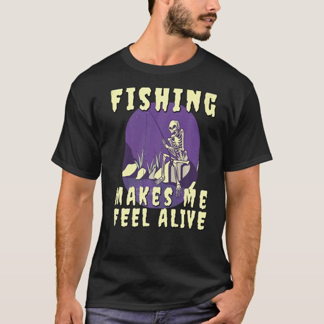 Fiske gör att jag känner mig levande Skeleton med  T Shirt (Framsida)