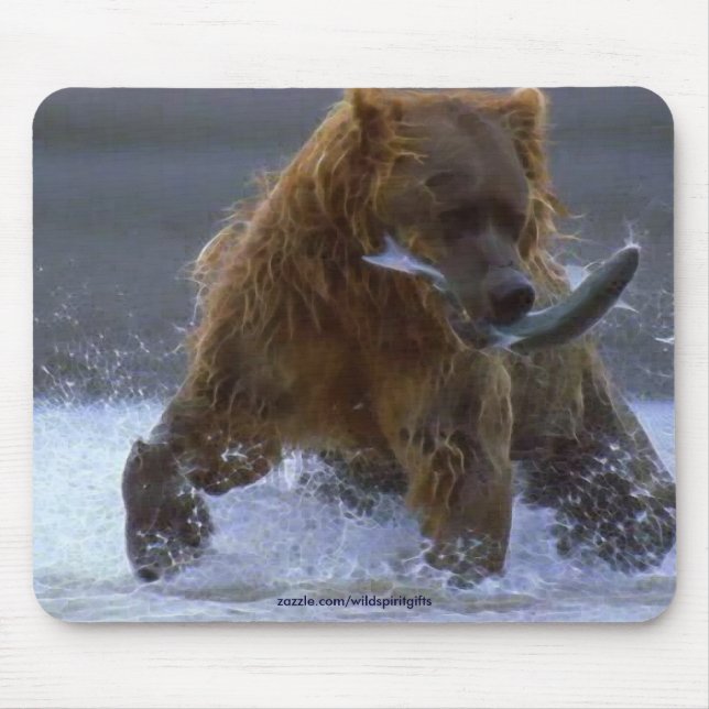 FISKE GRIZZLY BEAR & SALMON Wildlife Mousepad Musmatta (Framsidan)