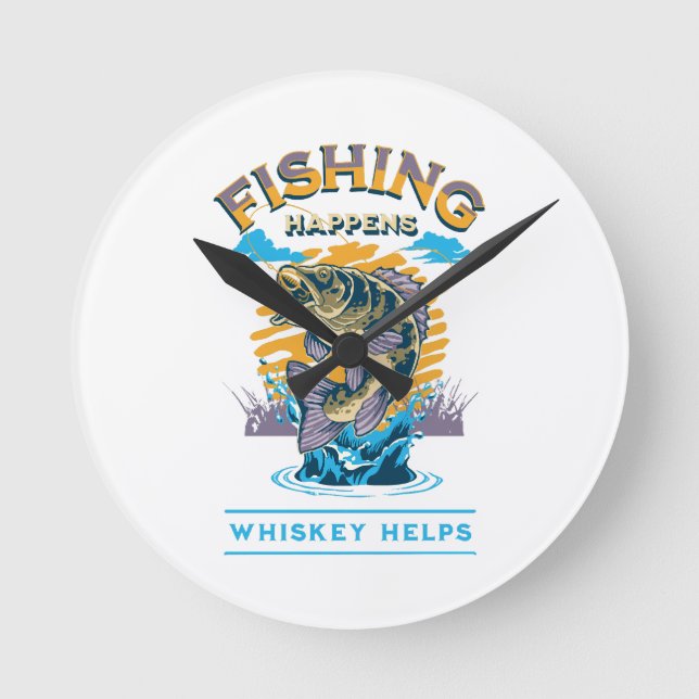 Fiske händer. Whisky hjälper! Rund Klocka (Framsida)