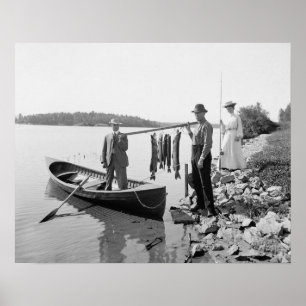 Fiske i Adirondackerna, 1903. Gammalt foto Poster