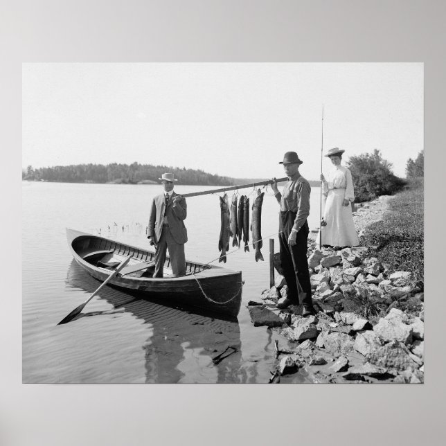 Fiske i Adirondackerna, 1903. Gammalt foto Poster (Framsidan)