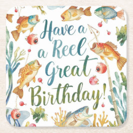 Fiske i Älskare Födelsedag: vattenfärg Underlägg Papper Kvadrat