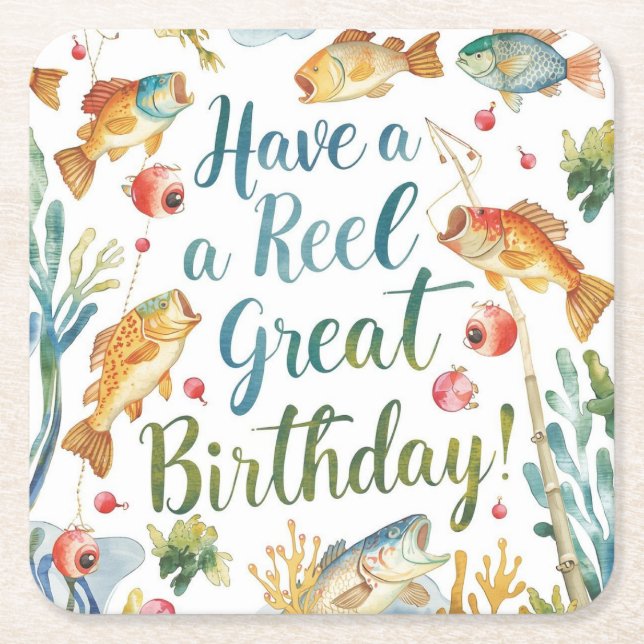 Fiske i Älskare Födelsedag: vattenfärg Underlägg Papper Kvadrat (Framsidan)