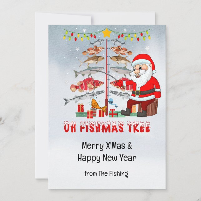 Fiske i Älskare Jul Helgdag med Jultomten Julkort (Framsida)