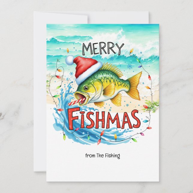 Fiske i Älskare Jul Helgdag med Jultomten Julkort (Framsida)