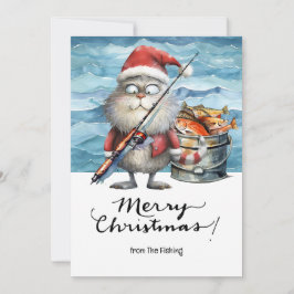 Fiske i Älskare Jul-Helgdag med Santa Cat Julkort