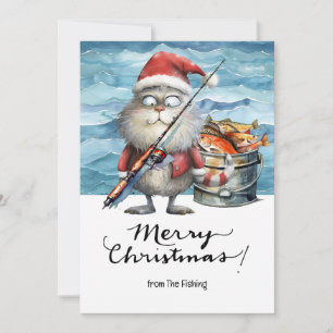 Fiske i Älskare Jul-Helgdag med Santa Cat Julkort