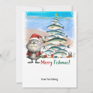 Fiske i Älskare Jul-Helgdag med Santa Cat Julkort