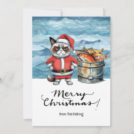 Fiske i Älskare Jul-Helgdag med Santa Cat Julkort