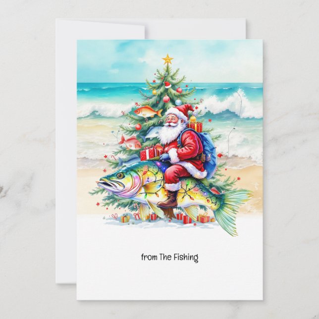 Fiske i Älskare Jul-Helgdag med Santa Fish Julkort (Framsida)