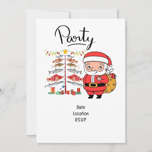 Fiske i Älskare jul med Jultomten Inbjudningar (Framsida)