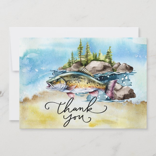 Fiske i Älskare, vattenfärg stil Tack Kort (Framsida)