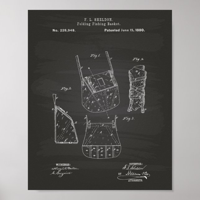 Fiske i Basket 1880 Patent Art Chalkboard Poster (Framsidan)