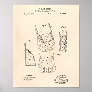Fiske i Basket 1880 Patent Art Old Peper Poster