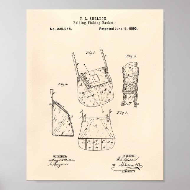 Fiske i Basket 1880 Patent Art Old Peper Poster (Framsidan)