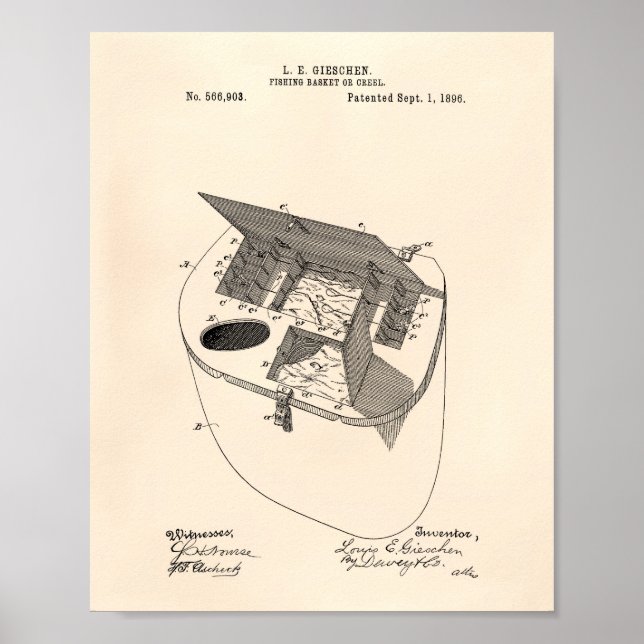 Fiske i Basket 1896 Patent Art Old Peper Poster (Framsidan)