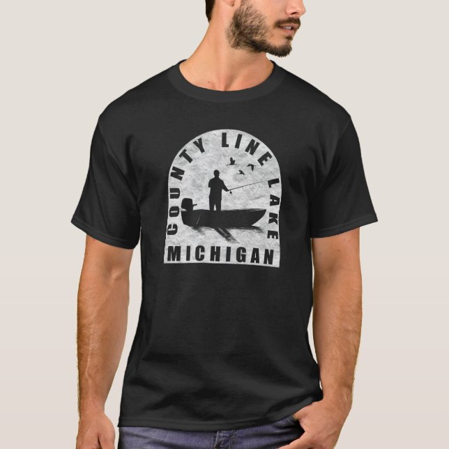 Fiske i County Line Lake Michigan T Shirt (Framsida)