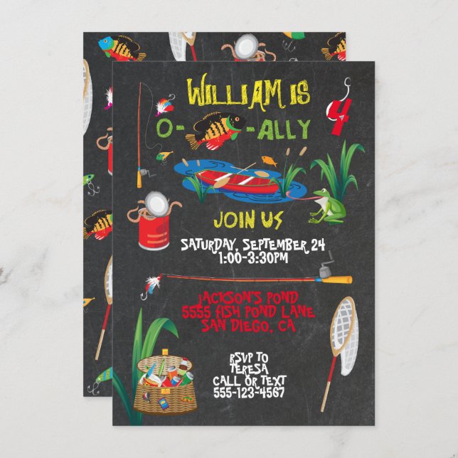 Fiske i Födelsedagsfest inbjudan (Fram/baksida)