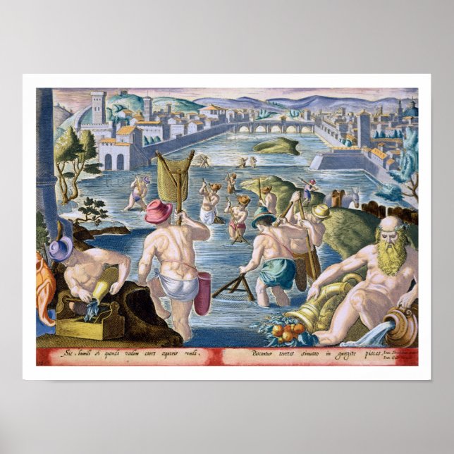 Fiske i grunda Vatten med nät, tallrik 96 för Poster (Framsidan)