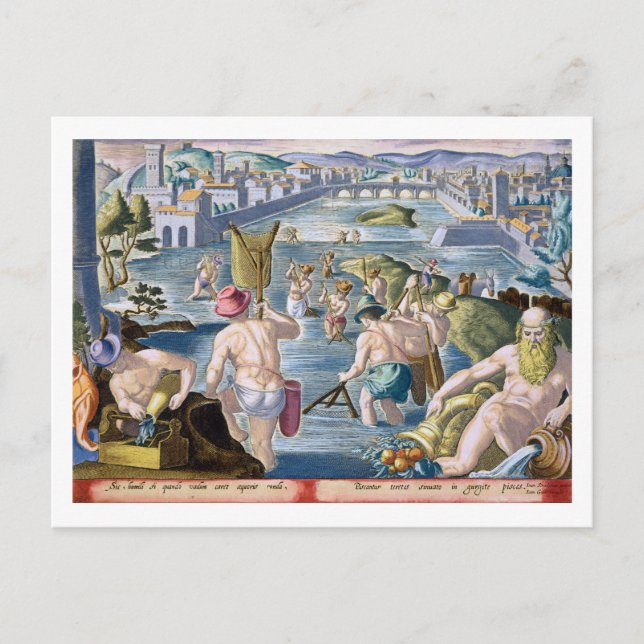 Fiske i grunda Vatten med nät, tallrik 96 för Vykort (Framsida)