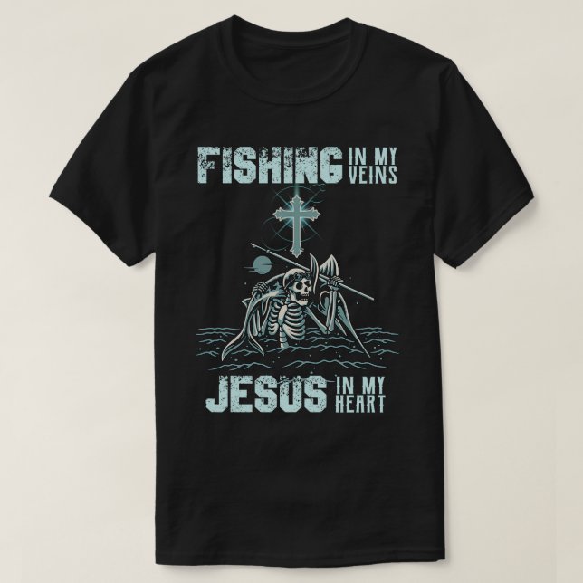 Fiske i mina kärr Jesus i mitt hjärta Skeleton Chr T Shirt (Design framsida)