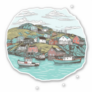FISKE I NEWFOUNDLAND HARBOILLUSTRATION KLISTERMÄRKEN