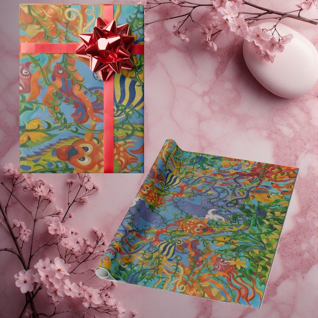 Fiske i Oceanens Abstrakt Art Presentpapper (Colorful Fish in the Ocean Octopus Abstract Art Wrapping Paper)
