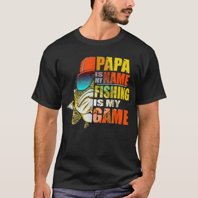 Fiske i Pappa är mitt Namn är mitt spel T Shirt (Framsida)