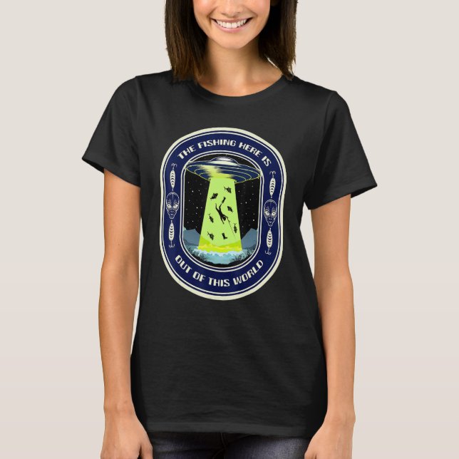 Fiske i Ufo Alien Fisherman Sjö T Shirt (Framsida)