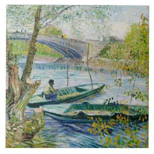 Fiske i Vår av Vincent van Gogh Kakelplatta