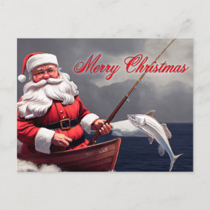 Fiske Jultomten God jul Vykort