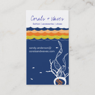 Fiske Korals Ocean Sea Vågar Underwater Navy Blue Visitkort