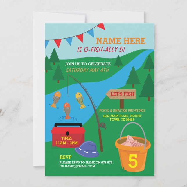 Fiske Låt oss FÖDELSEDAGSFESTEN Sjö Rod inbjudan (Framsida)