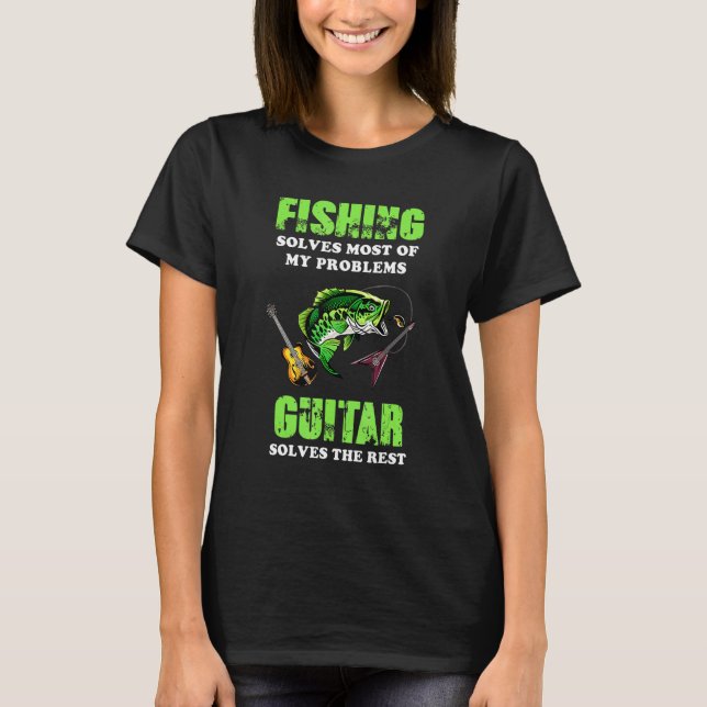 Fiske Löser De Flesta Av Mina Problem Gitarr Löser T Shirt (Framsida)