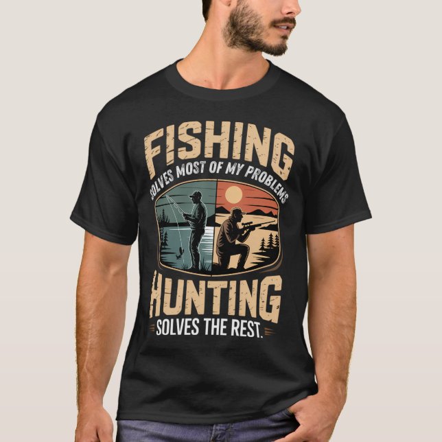 Fiske Löser De Flesta Av Mina Problem Jakt Löser T Shirt (Framsida)