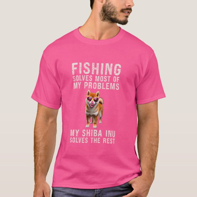 Fiske Löser De Flesta Problem Shiba Inu T Shirt (Framsida)