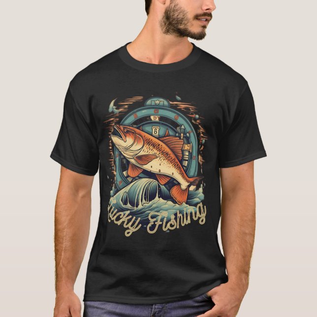 Fiske lyckligt fiske t shirt (Framsida)