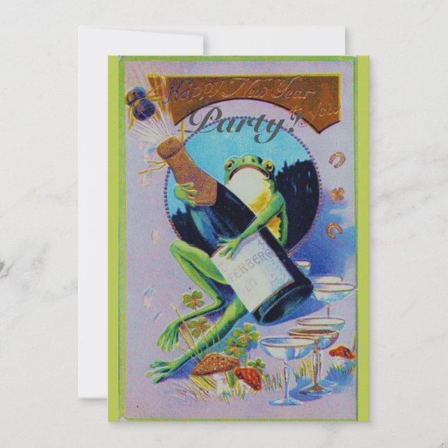 Fiske med Champagne Flaska Nyårsafton Party Inbjudningar (Framsida)