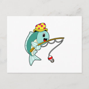 Fiske med fiskespö & hatt vykort