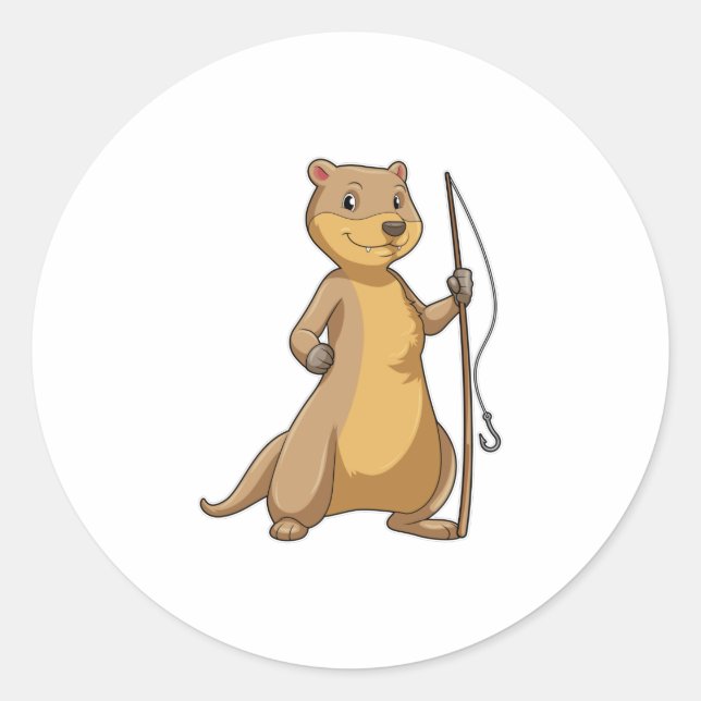 Fiske med fiskstav runt klistermärke (Framsida)