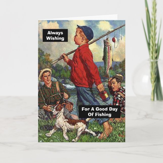 Fiske med Hund som önskar en Bra fiskedag Kort (Framsida)