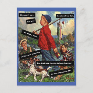 Fiske med Hund - Vintage funny - imponerande AF Vykort