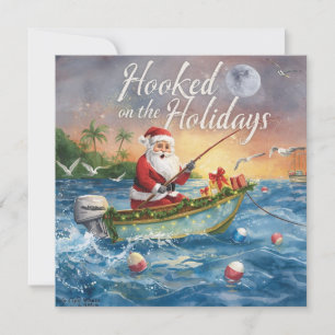 Fiske med Jultomten som är "fastsatt på Helgdagarn Julkort