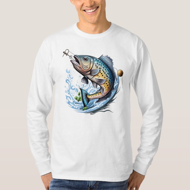 Fiske med låst vatten t shirt (Framsida)