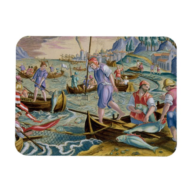 Fiske med nätredskap och tridenter i Neapelbukten Magnet (Horisontell)