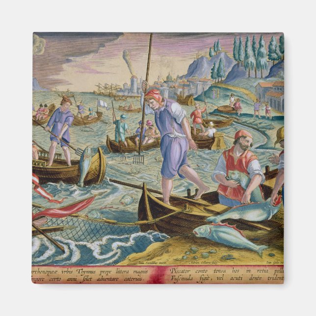 Fiske med nätredskap och tridenter i Neapelbukten Magnet (Framsidan)